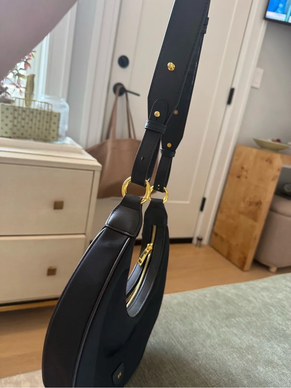 JW PEI Black Crescent Hobo with Gold Hardware